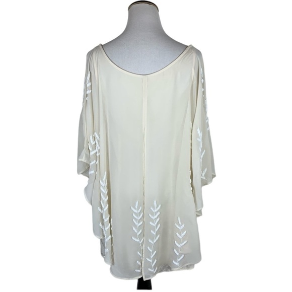 Free People Beaded Pointed Cape Drape Mini Dress Chiffon Sheer Cream Small - Picture 9 of 14